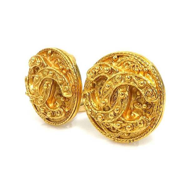 CHANEL Gold Logo Earrings